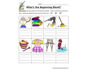 Beginning Sounds CR, DR, BR Worksheet