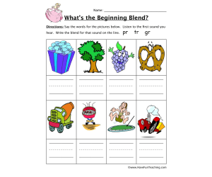 Beginning Sounds PR, TR, GR Worksheet
