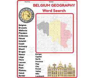 BELGIUM GEOGRAPHY Word Search Puzzle Worksheet Activity