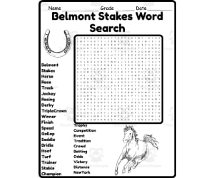 Belmont Stakes Word Search 2nd 3rd 4th 5th Grade Worksheet Activity