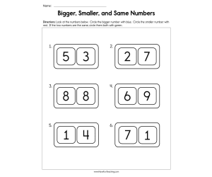 Bigger Smaller and Same Numbers Worksheet