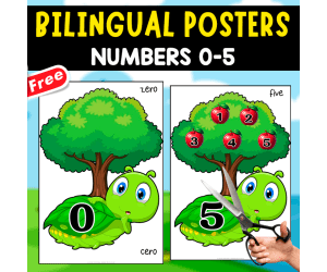 BILINGUAL POSTERS OF NUMBERS 0-5 | SPANISH+ENGLISH