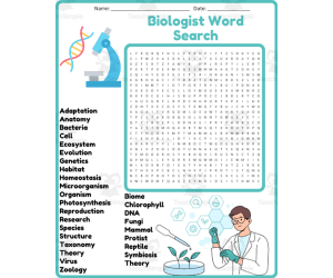 Biologist Word Search Puzzle Worksheet Activities (5th, 6th, 7th & 8th
