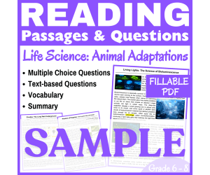 Bioluminescence and Insects : SAMPLE Reading passage (FILLABLE PDF)
