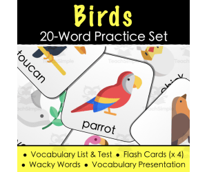 Birds Vocabulary - Digital Activities, Word List & Quiz + 4 Flashcard Sets