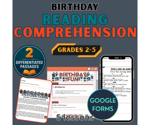 Birthday Reading Passages with Word Problems Writing Prompts Forms