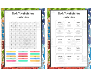 Black Scientists and Inventors word search, scramble and crossword puz