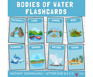 Bodies of Water Vocabulary Flashcards | Geography & Nature Study Cards