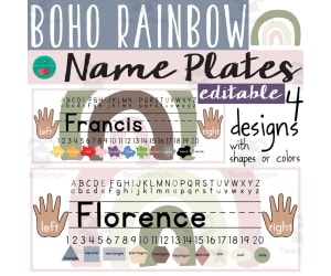 Boho Name Plates - Editable Boho Rainbow Classroom Decor