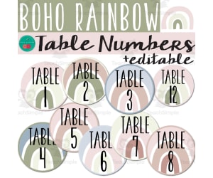 Boho Table Numbers  EDITABLE Boho Rainbow Classroom Decor