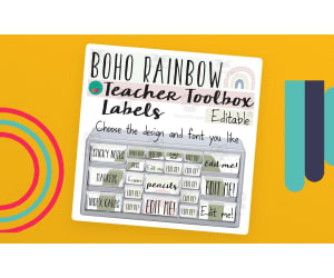 Boho Toolbox Labels - Boho Rainbow Classroom Decor