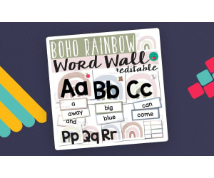 Boho Word Wall Editable Sight Words Cards - Boho Rainbow Classroom Decor