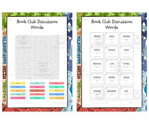 Book Club Discussion Words word search, scramble and crossword puzzle