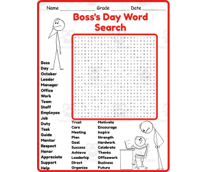 Boss Day Word Search 2rd 3th 4th 5th Grade worksheet activity