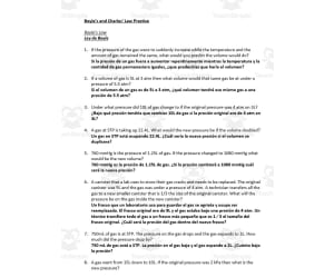 Boyles and Charles Law Practice Problems ESL: Spanish version