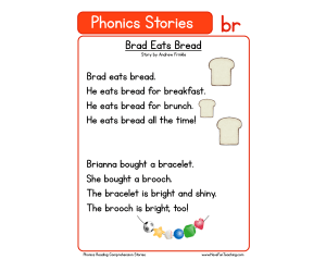 Brad Eats Bread BR Phonics Stories Reading Comprehension Worksheet