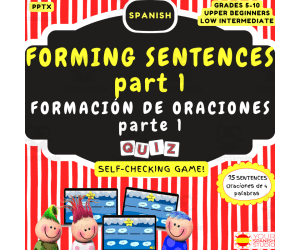 Build correct Spanish sentences Level 1 digital no prep game