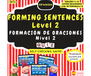Build correct Spanish sentences Level 2 No prep Digital game