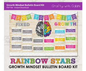 Bulletin Board : Growth Mindset In White Rainbow Stars Design