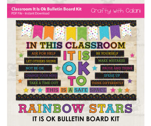 Bulletin Board: It Is OK To Class Display Black Rainbow Stars Design