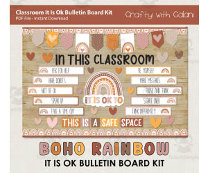 Bulletin Board: It Is OK To Classroom Display in Boho Rainbow Design