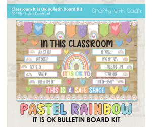 Bulletin Board: It Is OK To Classroom Display in Pastel Rainbow Design