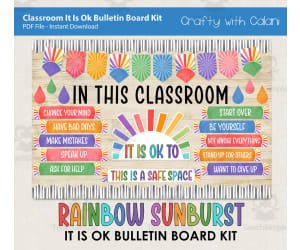 Bulletin Board: It Is OK To Classroom Display Rainbow Sunburst Design