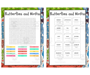 Butterflies and Moths word search, scramble and crossword