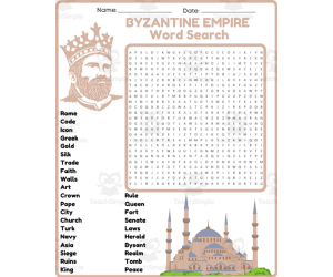 BYZANTINE EMPIRE - CONSTANTINOPLE Word Search Puzzle Worksheet