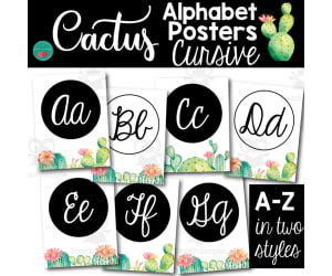 Cactus Theme Alphabet Cursive Posters