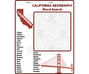 CALIFORNIA GEOGRAPHY Word Search Puzzle Worksheet Activity - Bell Ring
