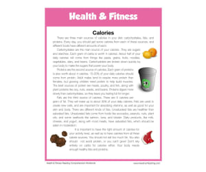 Calories Health and Fitness Reading Comprehension Worksheet