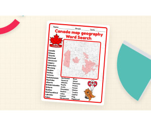 canada Map Geography Word Search 2rd 3th 4th 5th Grade worksheet