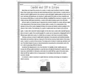 Capital + GDP in Europe Reading Packet