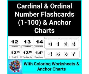 Cardinal and Ordinal Number Flashcards/Labels (1-100) for Teachers