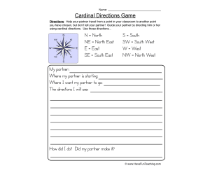 Cardinal Directions Worksheet - Game