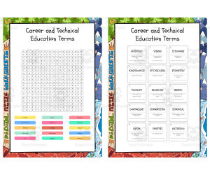 Career and Technical Education Terms word search, scramble and crosswo