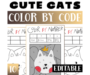 Cat Editable Color By Code Worksheet Activity, Cats Color By Numbers