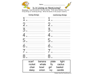 Categorizing Living and Non-Living Things Worksheet