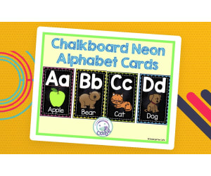 Chalkboard Neon Alphabet Cards - Bulletin Board Decor