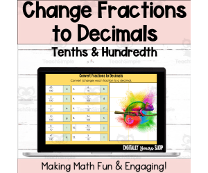 Change Fractions to Decimals - Tenths & Hundredths - Self-Checking Activity