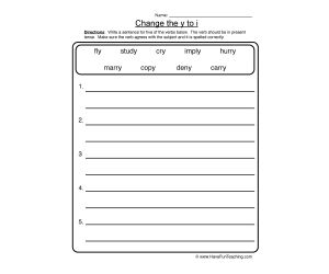 Change Y to I Writing Sentences Worksheet