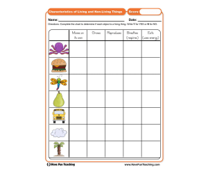 Characteristics of Living and Non-Living Things Worksheet