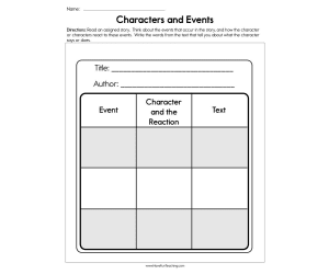 Characters and Events Worksheet
