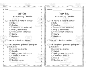 Checklist to Edit Writing Letters