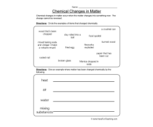 Chemical Changes Examples Worksheet