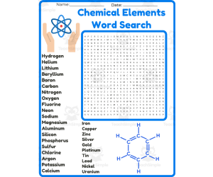 Chemical Elements Word Search worksheet activity