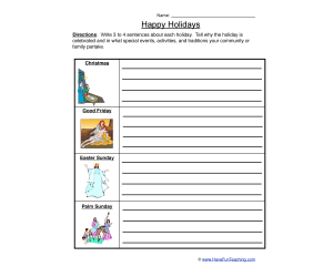 Christian Holidays Worksheet