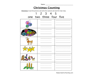 Christmas Counting Numbers 1-5 Worksheet