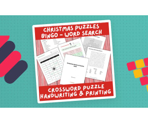 Christmas Crossword, Word Search, Bingo Game, and Handwriting Practice